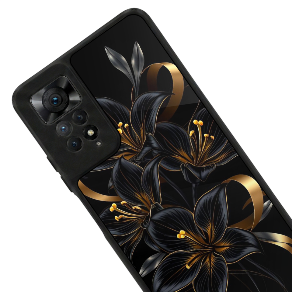 Xiaomi Redmi Note 12 Pro Uyumlu Yaldizli Cicek Tasarımlı Glossy Premium Kılıf