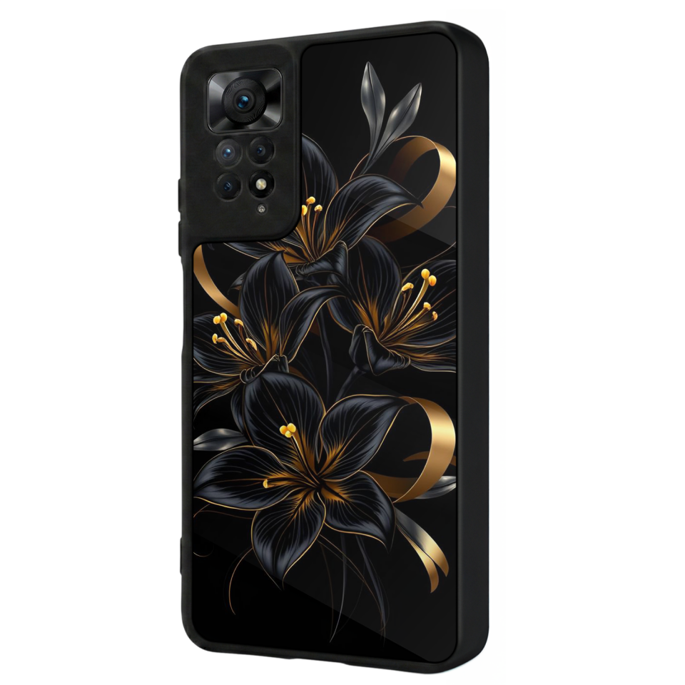 Xiaomi Redmi Note 12 Pro Uyumlu Yaldizli Cicek Tasarımlı Glossy Premium Kılıf