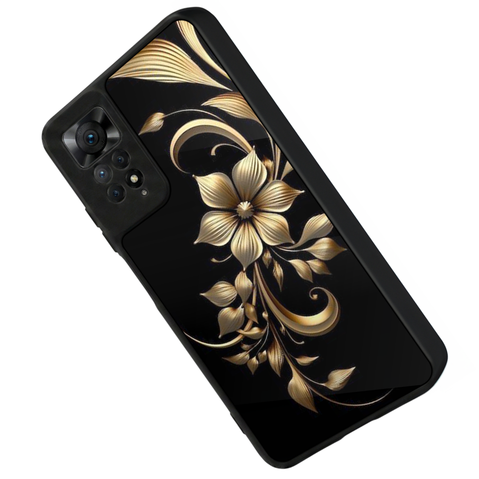 Xiaomi Redmi Note 12 Pro Uyumlu Yaldizli Cicek Tasarımlı Glossy Premium Kılıf