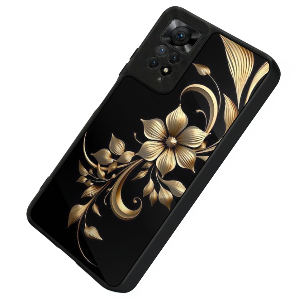Xiaomi Redmi Note 12 Pro Uyumlu Yaldizli Cicek Tasarımlı Glossy Premium Kılıf