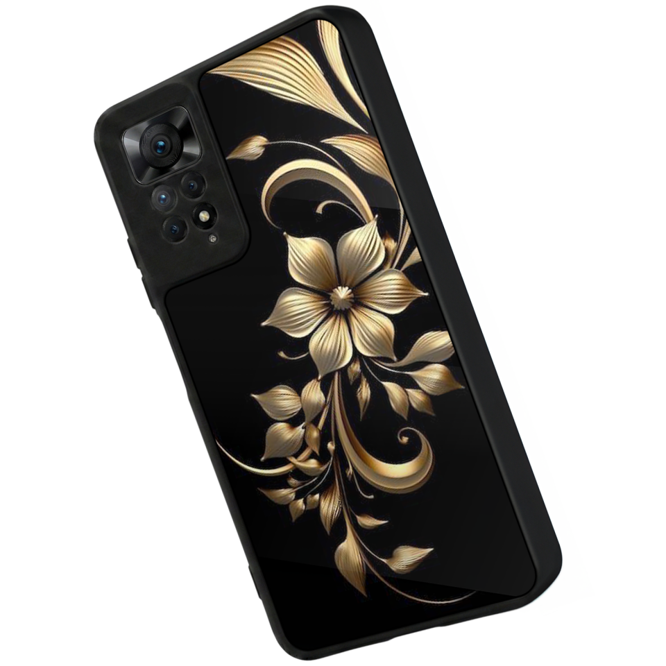 Xiaomi Redmi Note 12 Pro Uyumlu Yaldizli Cicek Tasarımlı Glossy Premium Kılıf