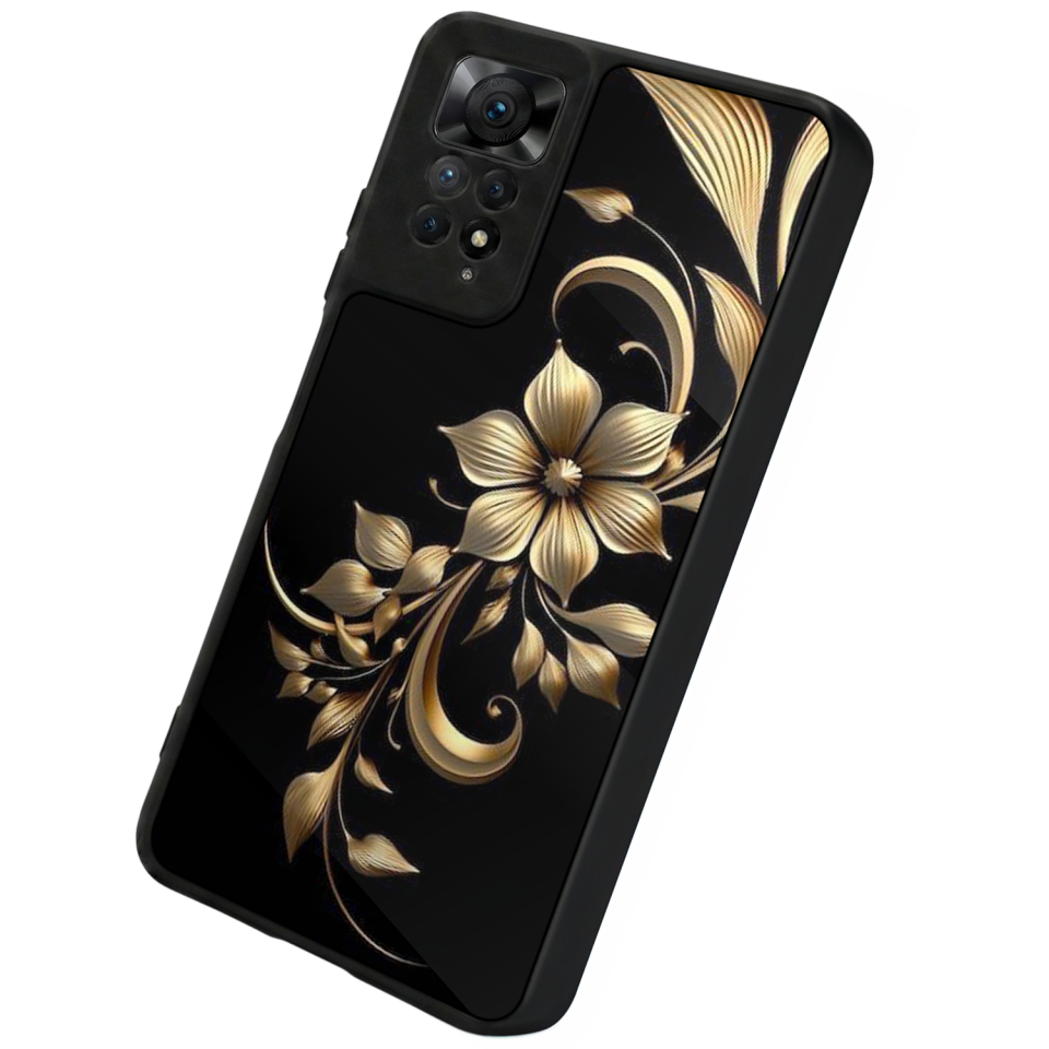 Xiaomi Redmi Note 12 Pro Uyumlu Yaldizli Cicek Tasarımlı Glossy Premium Kılıf