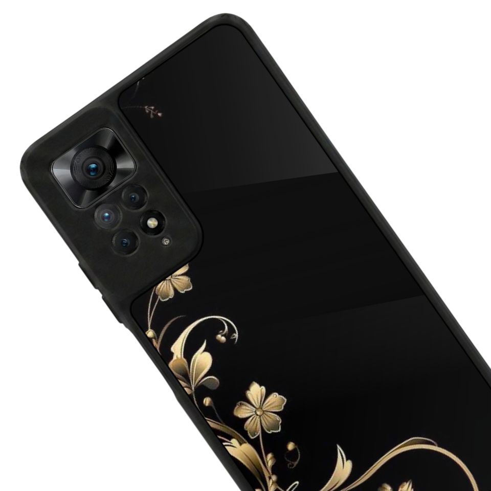 Xiaomi Redmi Note 12 Pro Uyumlu Yaldizli Cicek Tasarımlı Glossy Premium Kılıf