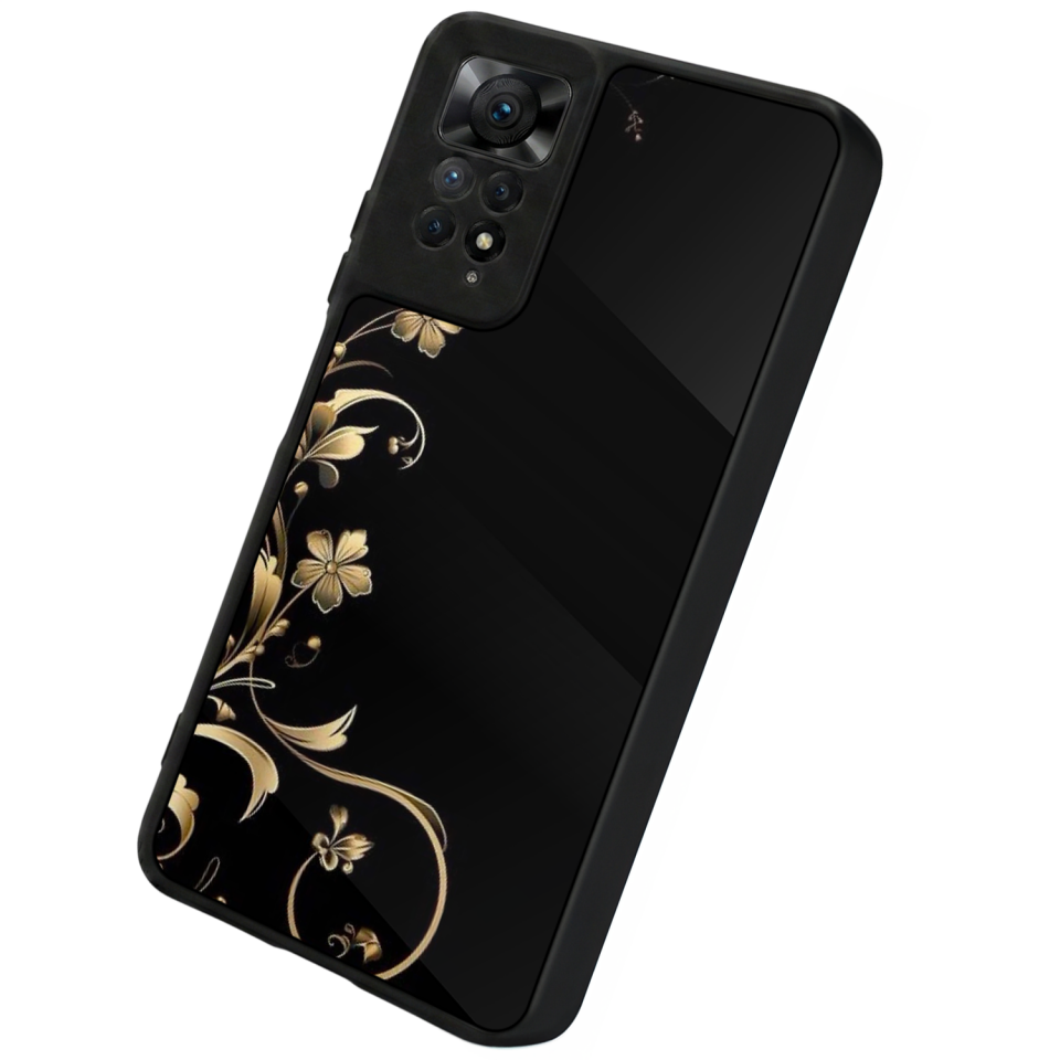 Xiaomi Redmi Note 12 Pro Uyumlu Yaldizli Cicek Tasarımlı Glossy Premium Kılıf
