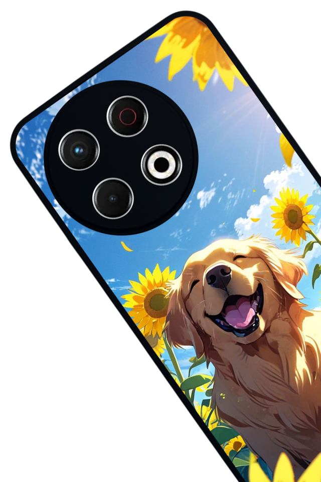 Tecno Spark 30 Pro Uyumlu Golden Kopek Tasarımlı Glossy Premium Kılıf