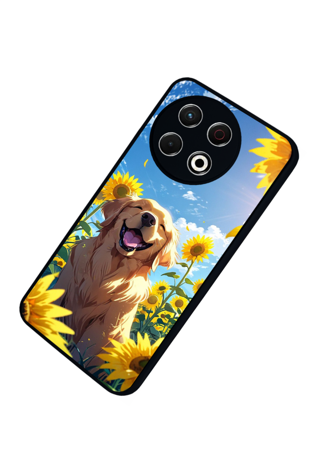 Tecno Spark 30 Pro Uyumlu Golden Kopek Tasarımlı Glossy Premium Kılıf