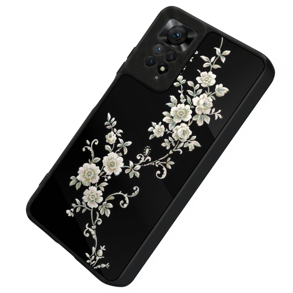Xiaomi Redmi Note 12 Pro Uyumlu Yaldizli Cicek Tasarımlı Glossy Premium Kılıf