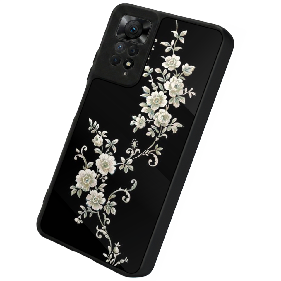 Xiaomi Redmi Note 12 Pro Uyumlu Yaldizli Cicek Tasarımlı Glossy Premium Kılıf