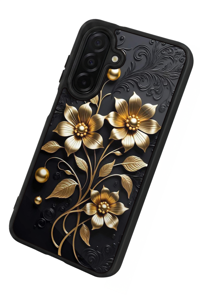 Samsung Galaxy A26 Uyumlu Yaldizli Cicek Tasarımlı Glossy Premium Kılıf