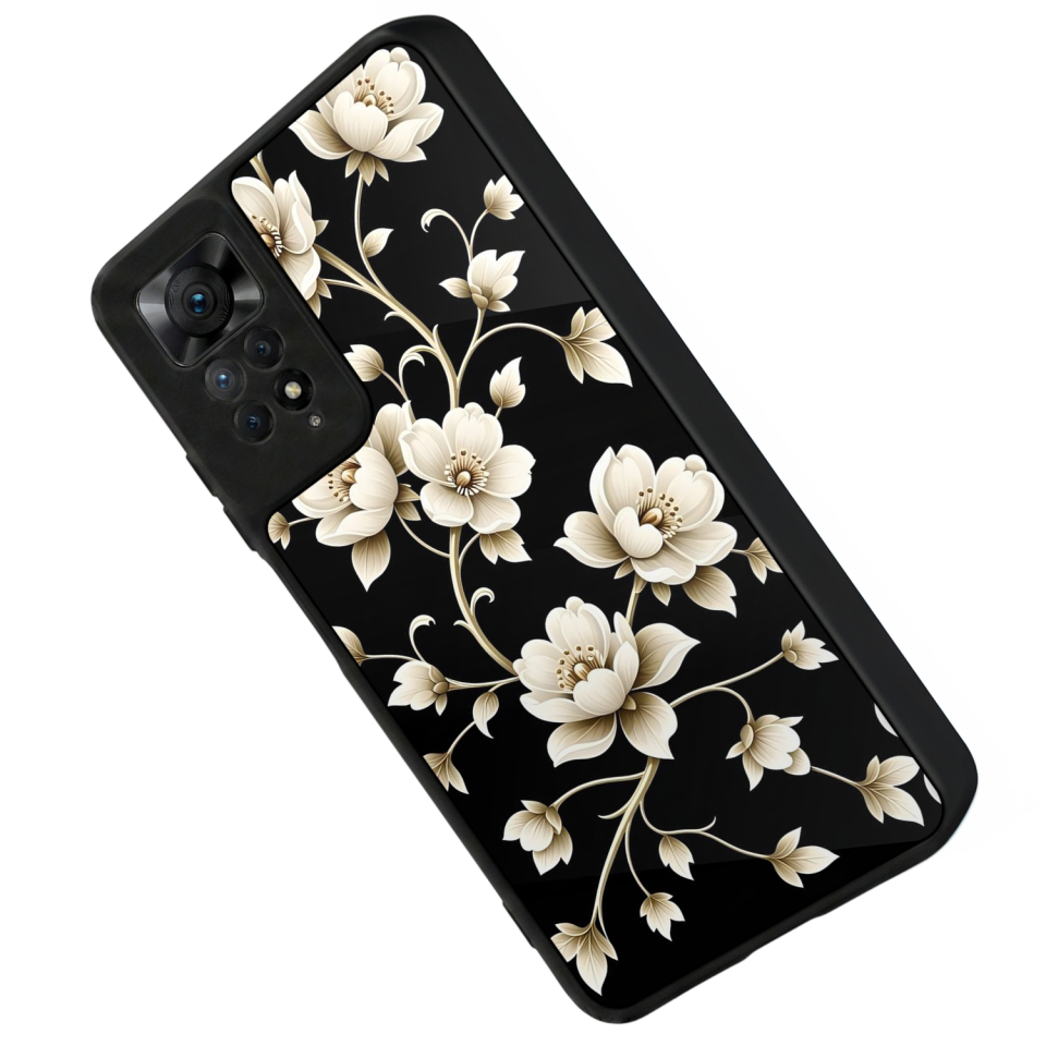 Xiaomi Redmi Note 12 Pro Uyumlu Yaldizli Cicek Tasarımlı Glossy Premium Kılıf