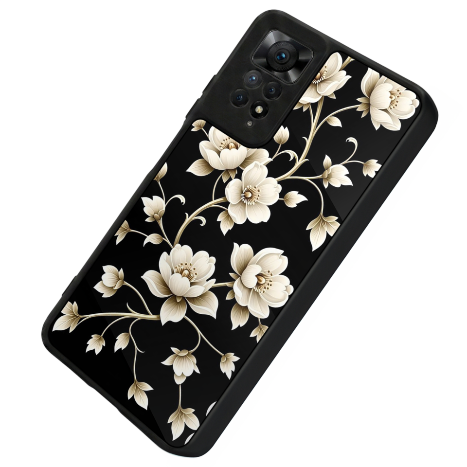 Xiaomi Redmi Note 12 Pro Uyumlu Yaldizli Cicek Tasarımlı Glossy Premium Kılıf
