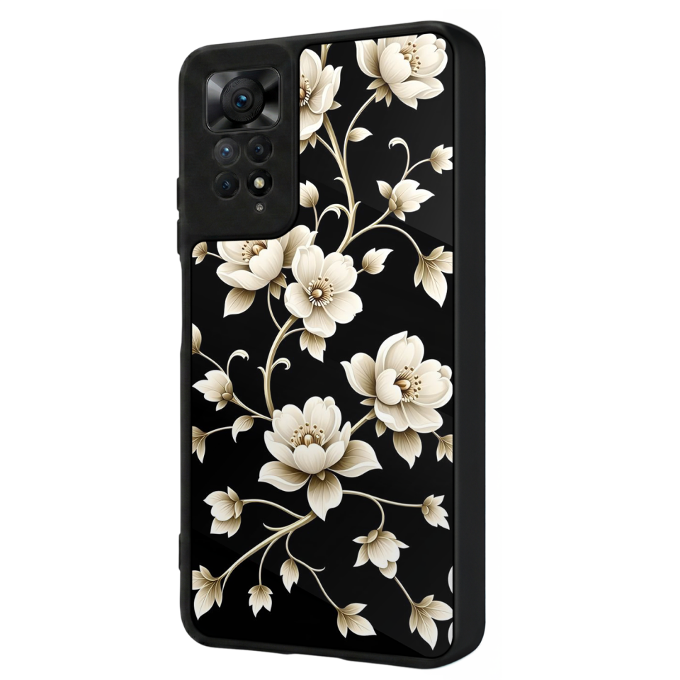 Xiaomi Redmi Note 12 Pro Uyumlu Yaldizli Cicek Tasarımlı Glossy Premium Kılıf