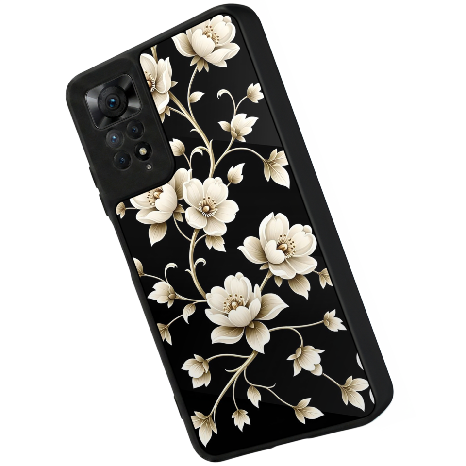 Xiaomi Redmi Note 12 Pro Uyumlu Yaldizli Cicek Tasarımlı Glossy Premium Kılıf