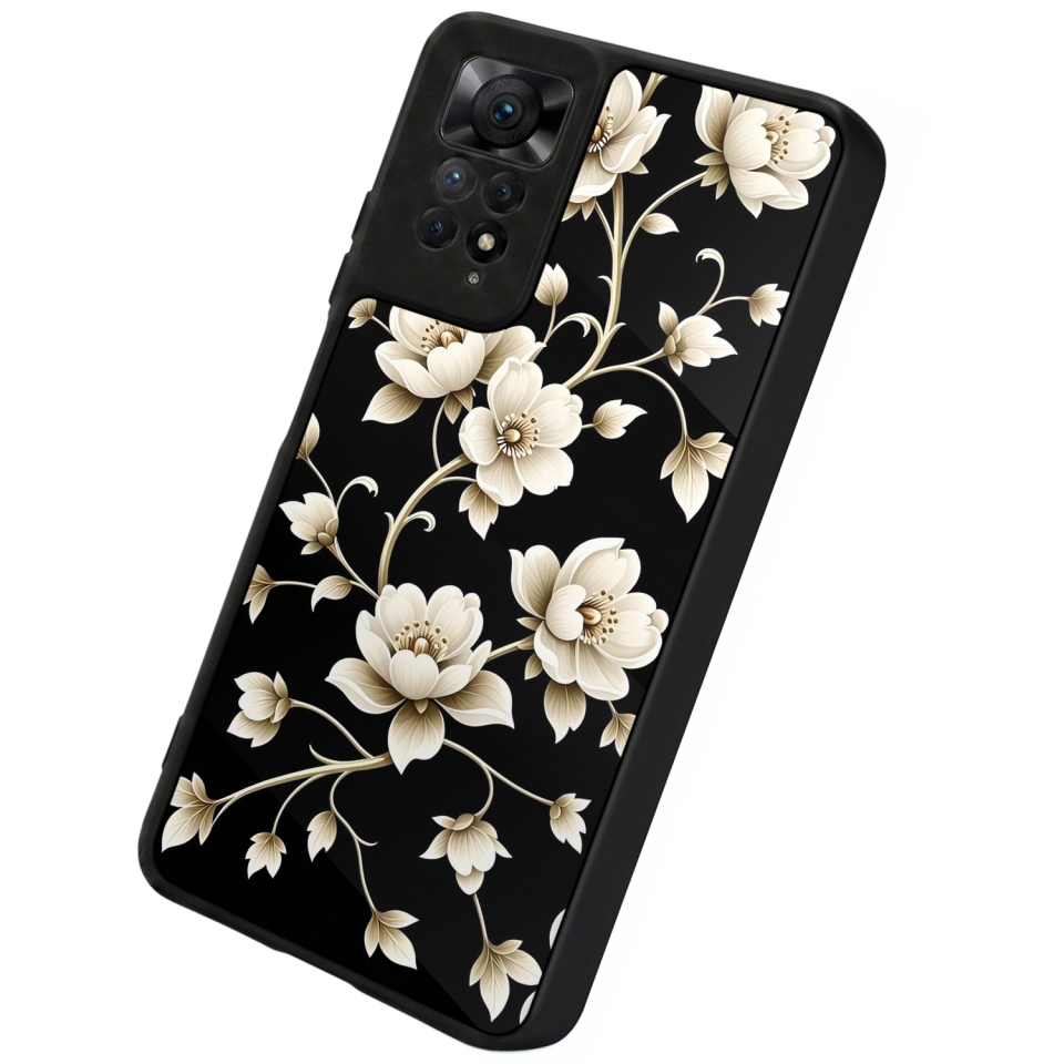 Xiaomi Redmi Note 12 Pro Uyumlu Yaldizli Cicek Tasarımlı Glossy Premium Kılıf