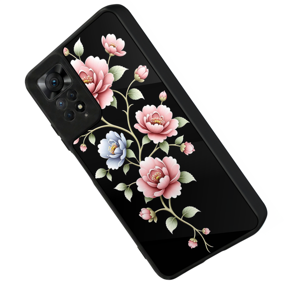 Xiaomi Redmi Note 12 Pro Uyumlu Yaldizli Cicek Tasarımlı Glossy Premium Kılıf