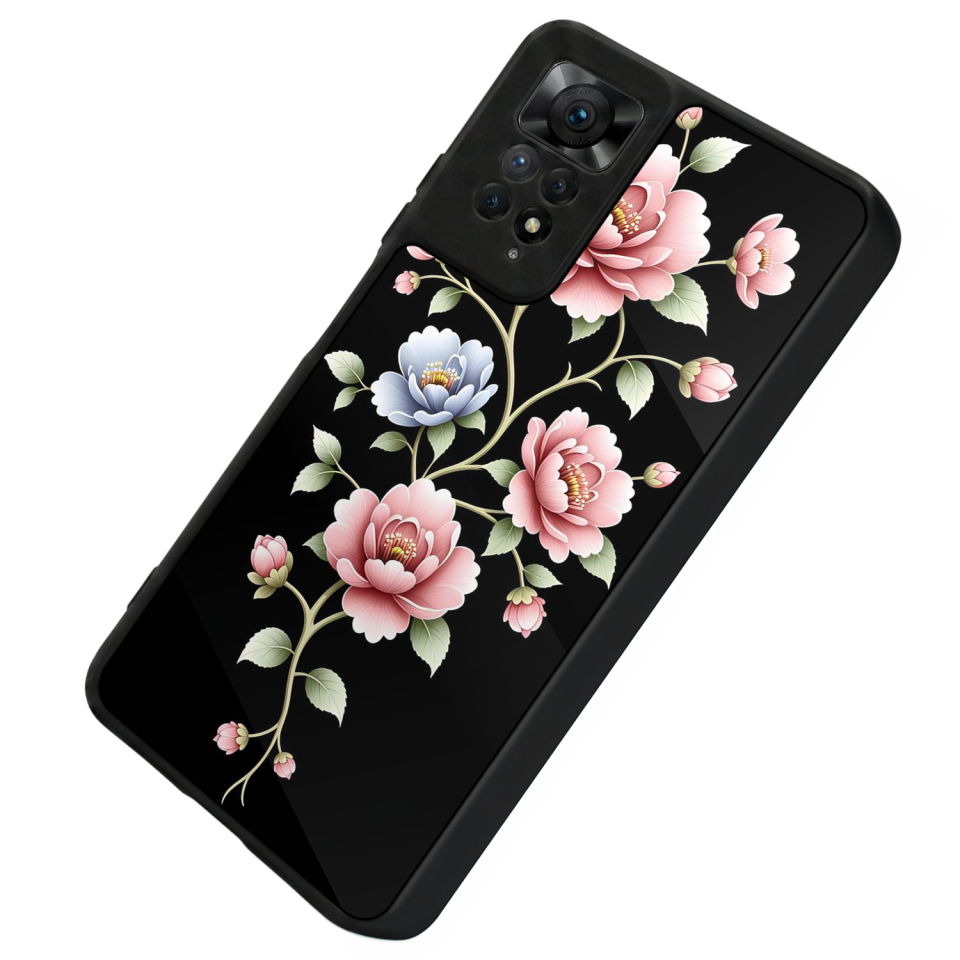 Xiaomi Redmi Note 12 Pro Uyumlu Yaldizli Cicek Tasarımlı Glossy Premium Kılıf