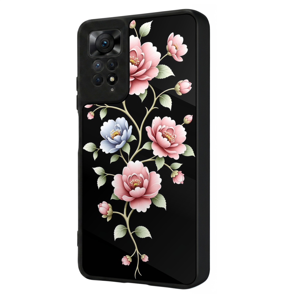 Xiaomi Redmi Note 12 Pro Uyumlu Yaldizli Cicek Tasarımlı Glossy Premium Kılıf