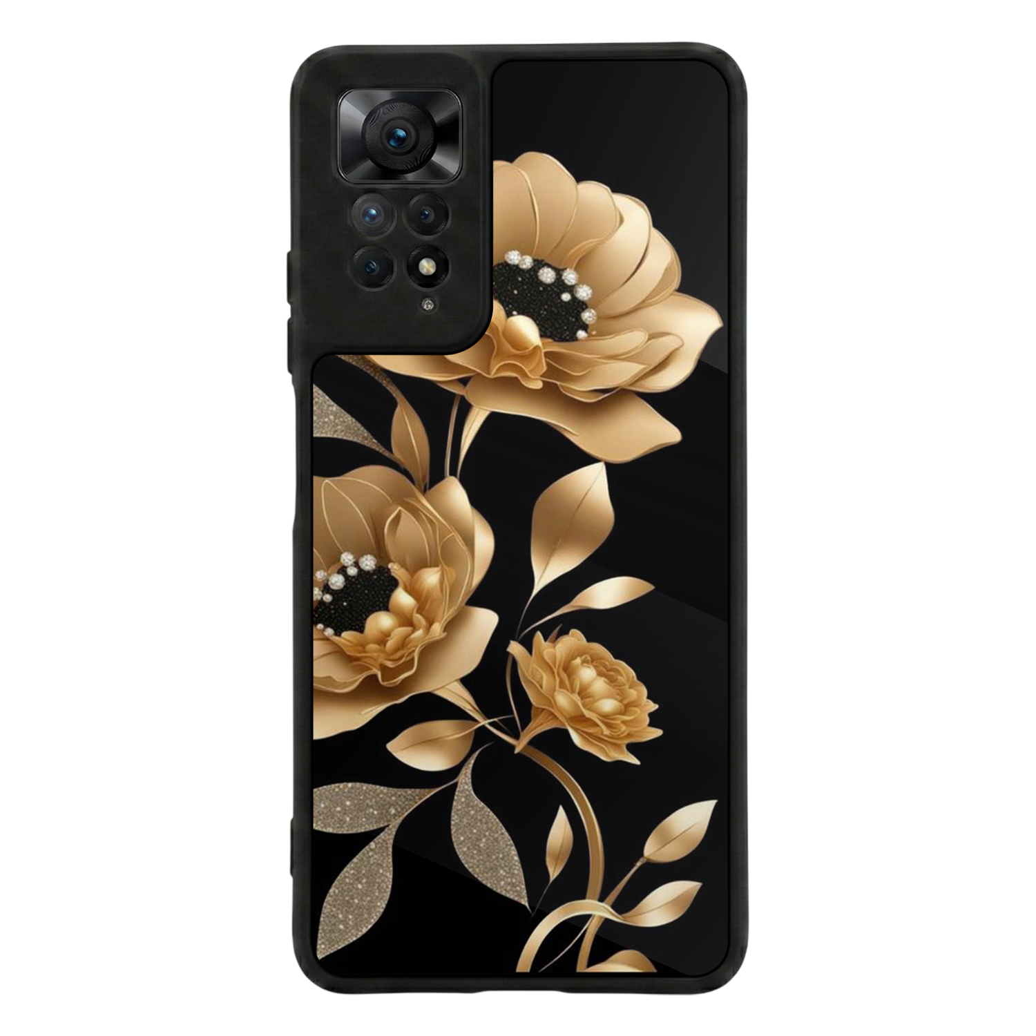 Xiaomi Redmi Note 12 Pro Uyumlu Yaldizli Cicek Tasarımlı Glossy Premium Kılıf