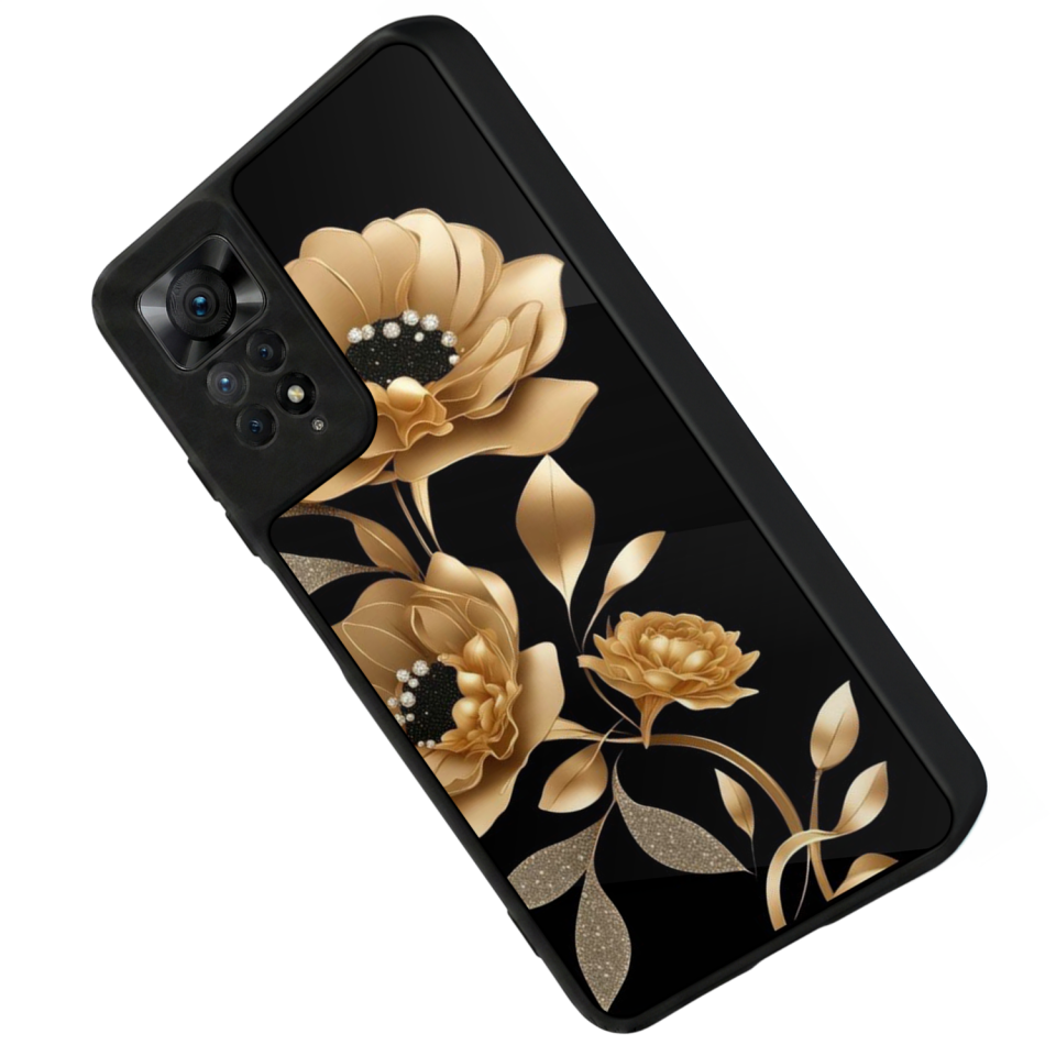 Xiaomi Redmi Note 12 Pro Uyumlu Yaldizli Cicek Tasarımlı Glossy Premium Kılıf