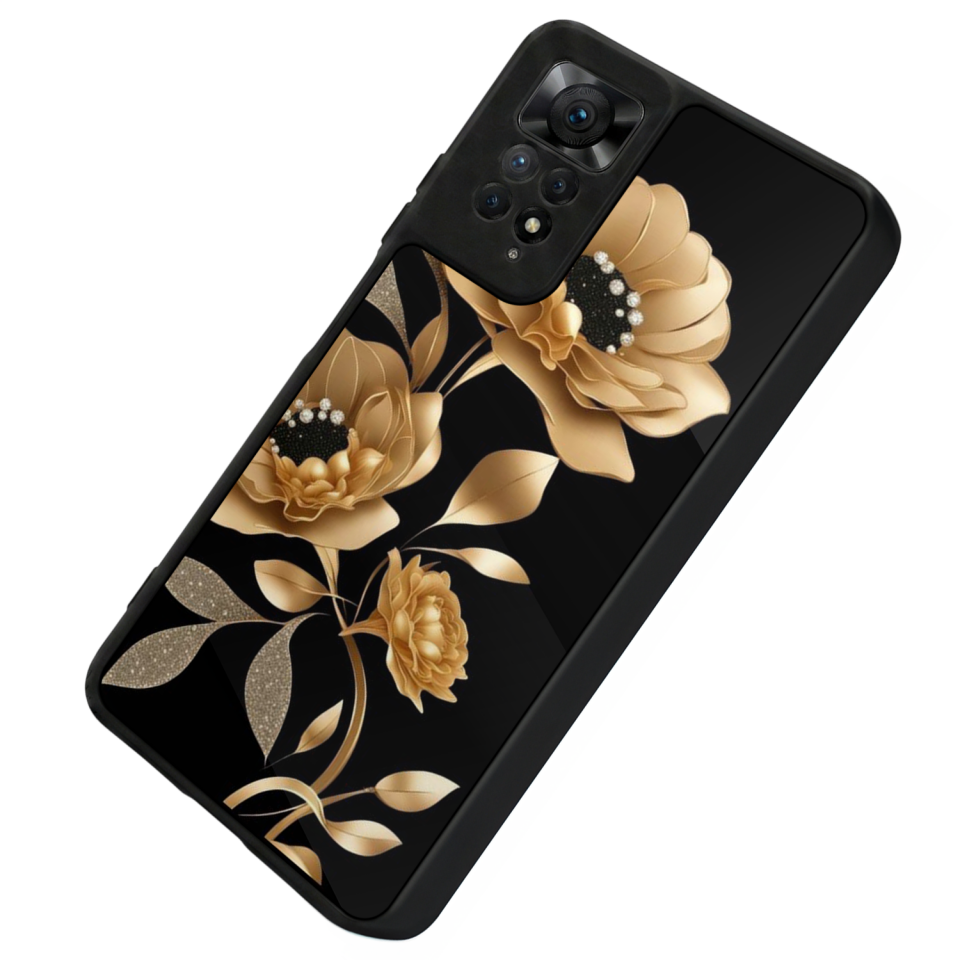 Xiaomi Redmi Note 12 Pro Uyumlu Yaldizli Cicek Tasarımlı Glossy Premium Kılıf