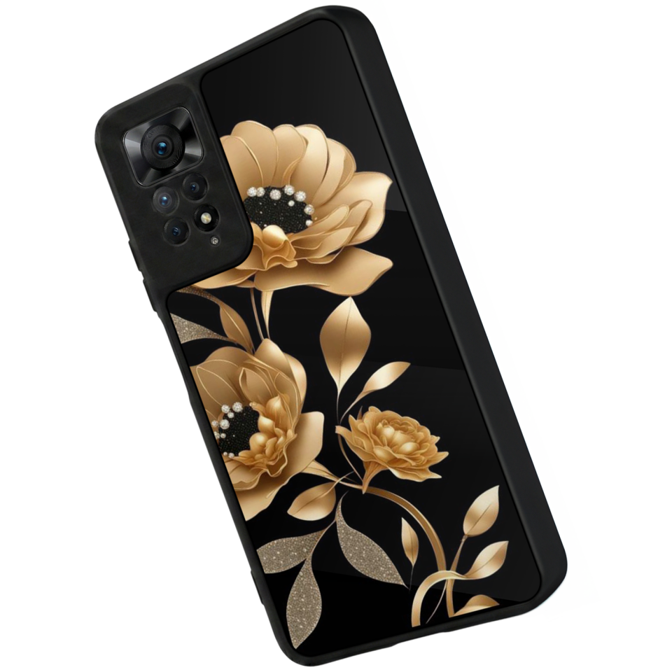 Xiaomi Redmi Note 12 Pro Uyumlu Yaldizli Cicek Tasarımlı Glossy Premium Kılıf