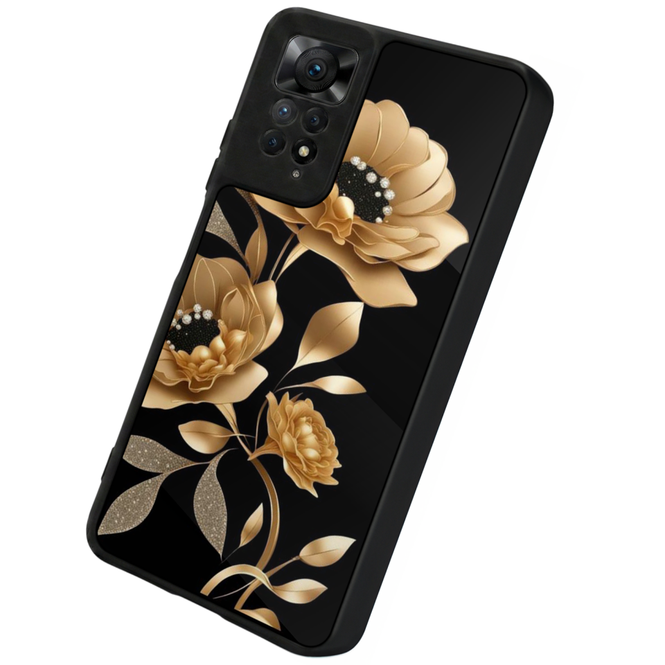 Xiaomi Redmi Note 12 Pro Uyumlu Yaldizli Cicek Tasarımlı Glossy Premium Kılıf