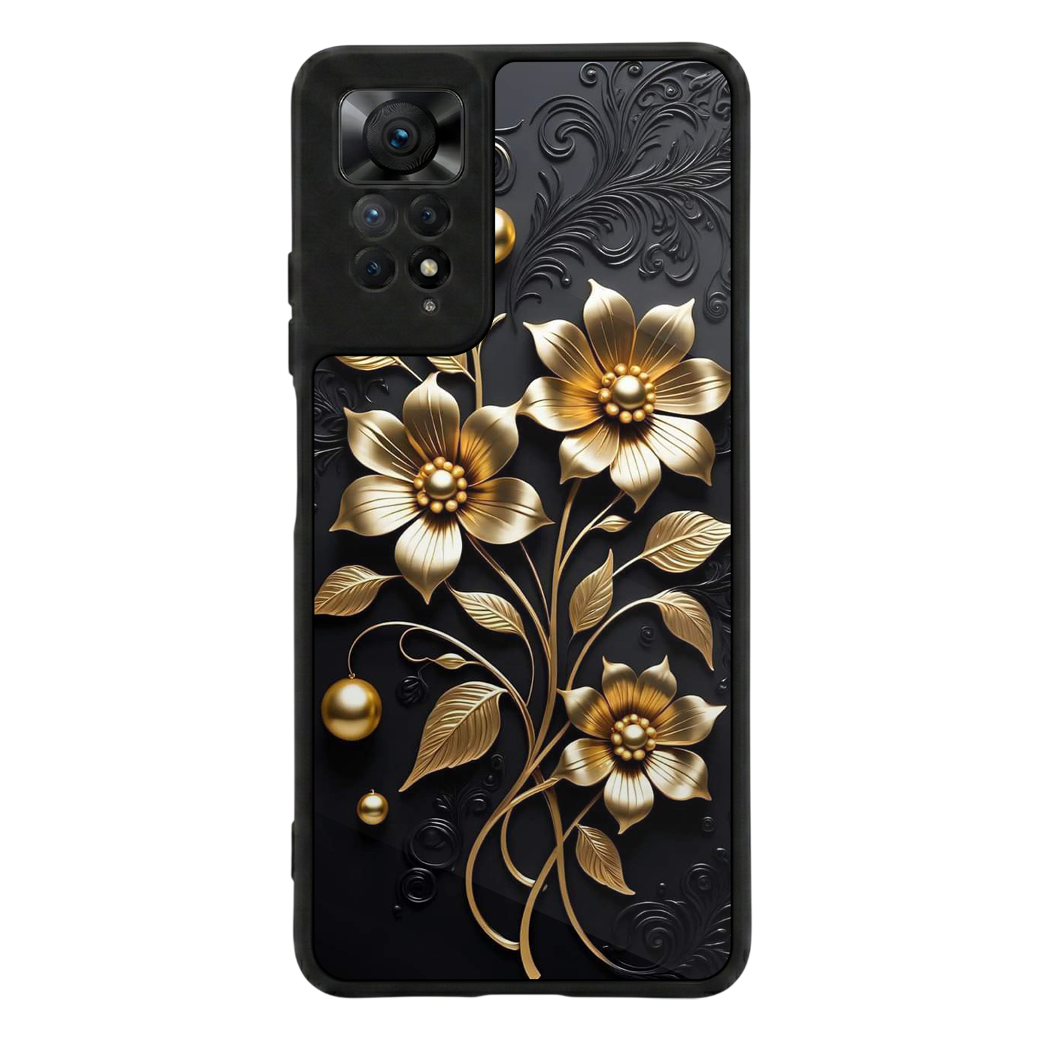 Xiaomi Redmi Note 12 Pro Uyumlu Yaldizli Cicek Tasarımlı Glossy Premium Kılıf