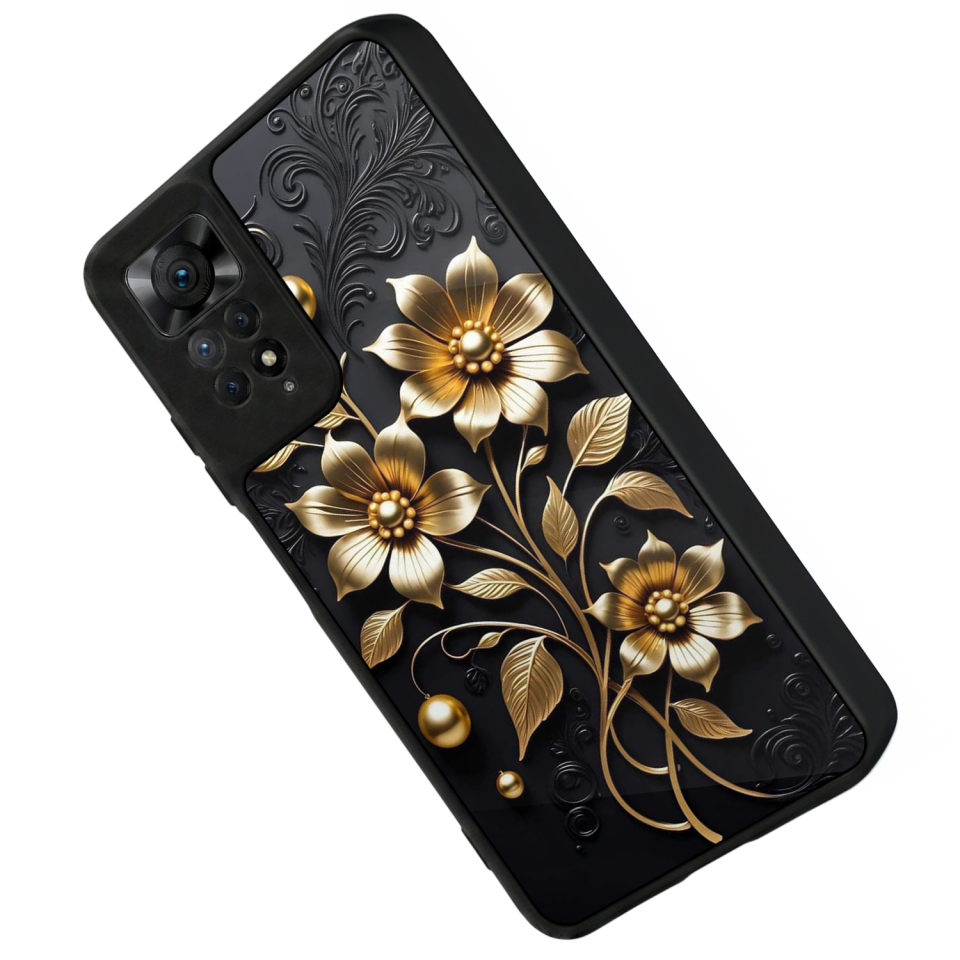 Xiaomi Redmi Note 12 Pro Uyumlu Yaldizli Cicek Tasarımlı Glossy Premium Kılıf