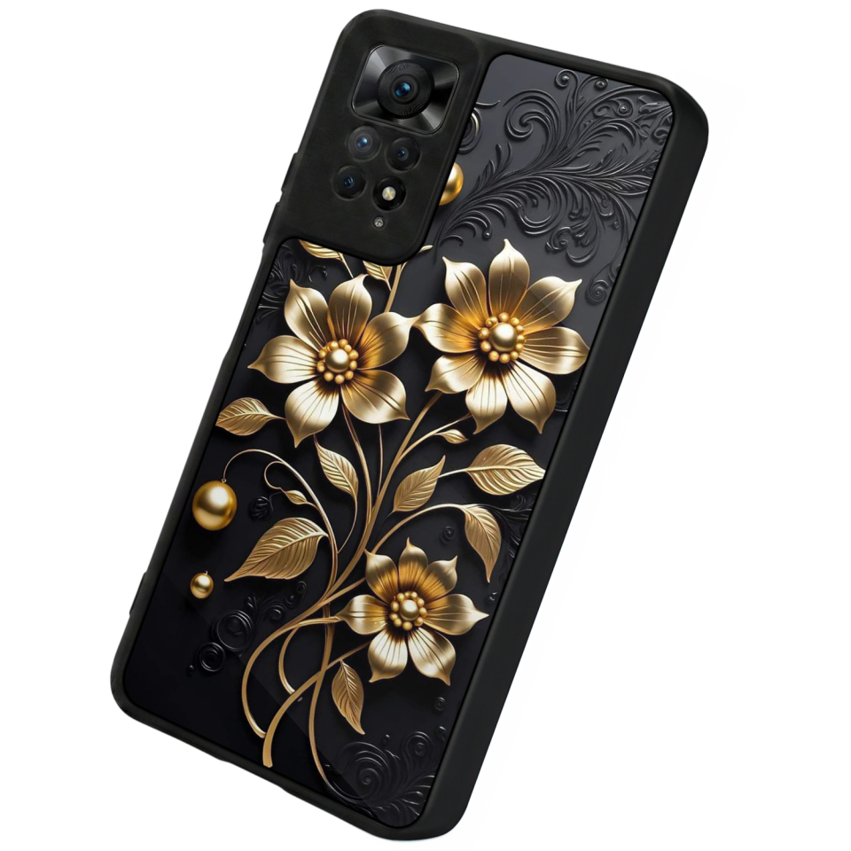 Xiaomi Redmi Note 12 Pro Uyumlu Yaldizli Cicek Tasarımlı Glossy Premium Kılıf