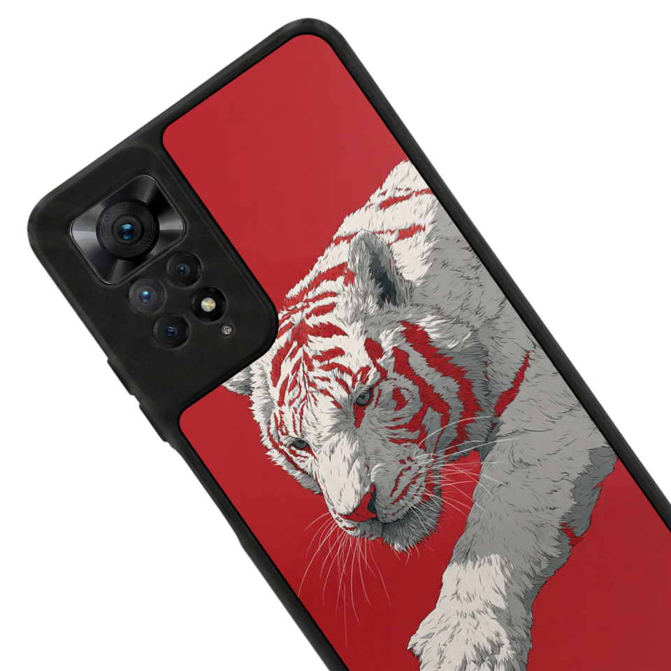 Xiaomi Redmi Note 12 Pro Uyumlu Kirmizi ve Kaplan Tasarımlı Glossy Premium Kılıf