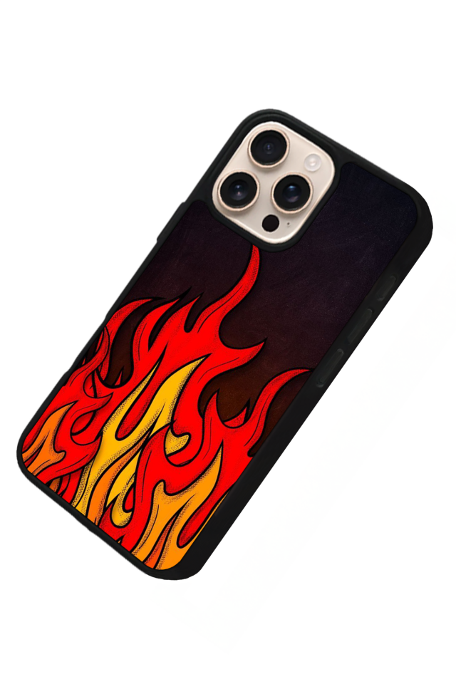 iPhone 16 Pro Max Uyumlu Retro Flame Patterns Tasarımlı Glossy Premium Kılıf