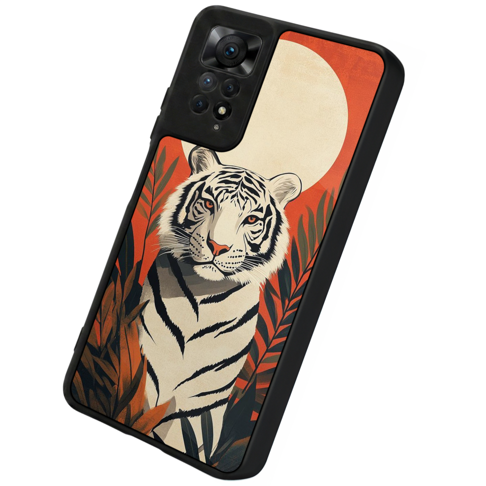 Xiaomi Redmi Note 12 Pro Uyumlu Kirmizi ve Kaplan Tasarımlı Glossy Premium Kılıf