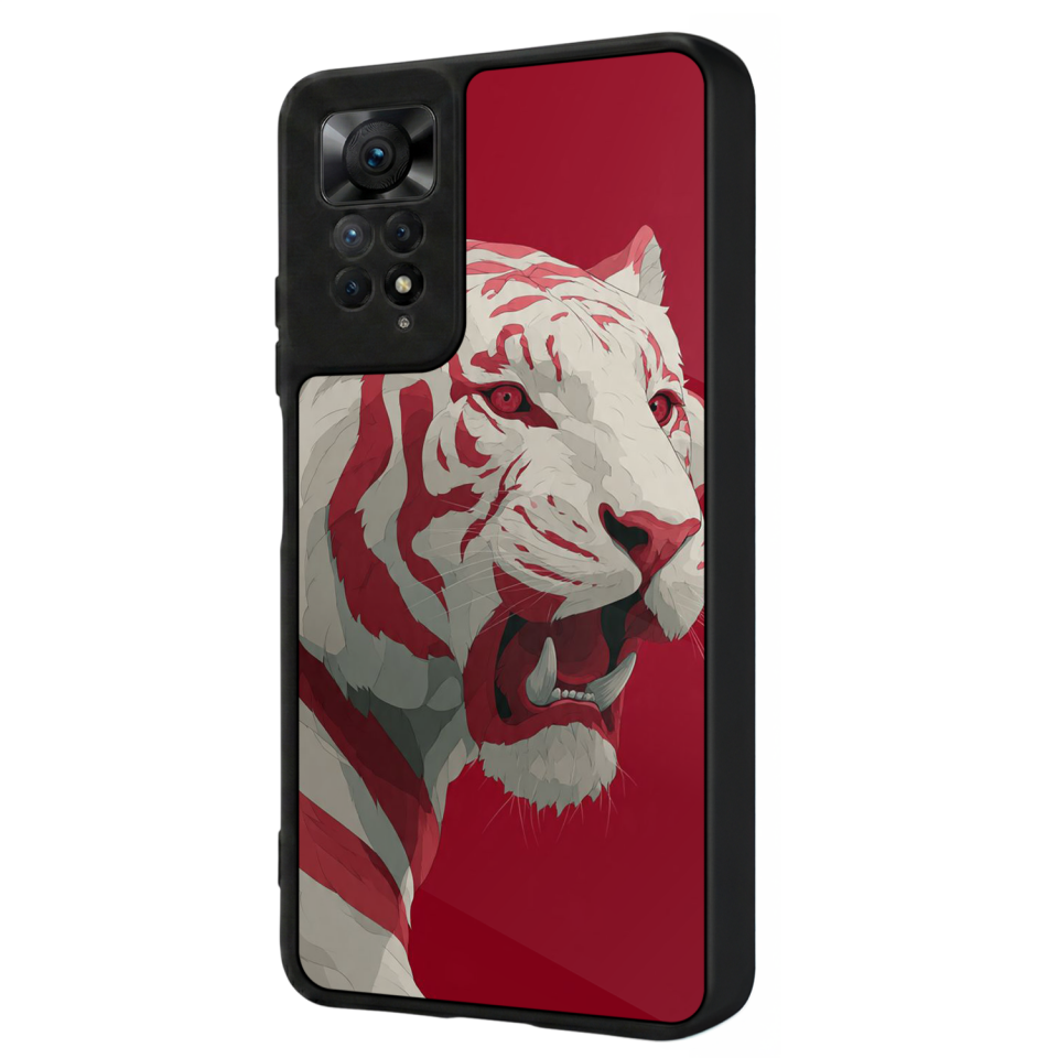 Xiaomi Redmi Note 12 Pro Uyumlu Kirmizi ve Kaplan Tasarımlı Glossy Premium Kılıf