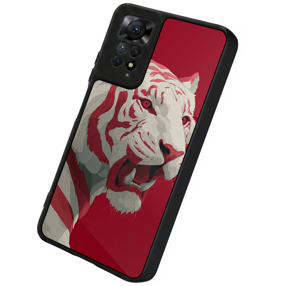 Xiaomi Redmi Note 12 Pro Uyumlu Kirmizi ve Kaplan Tasarımlı Glossy Premium Kılıf