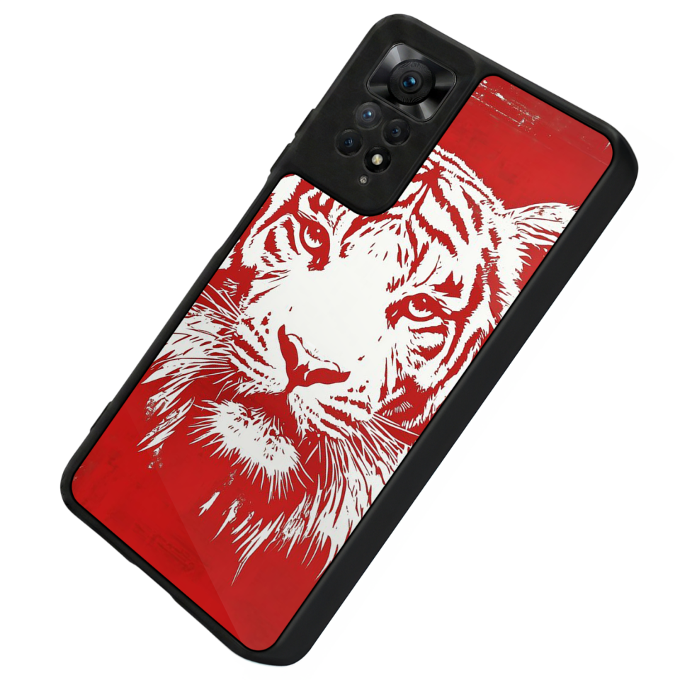 Xiaomi Redmi Note 12 Pro Uyumlu Kirmizi ve Kaplan Tasarımlı Glossy Premium Kılıf