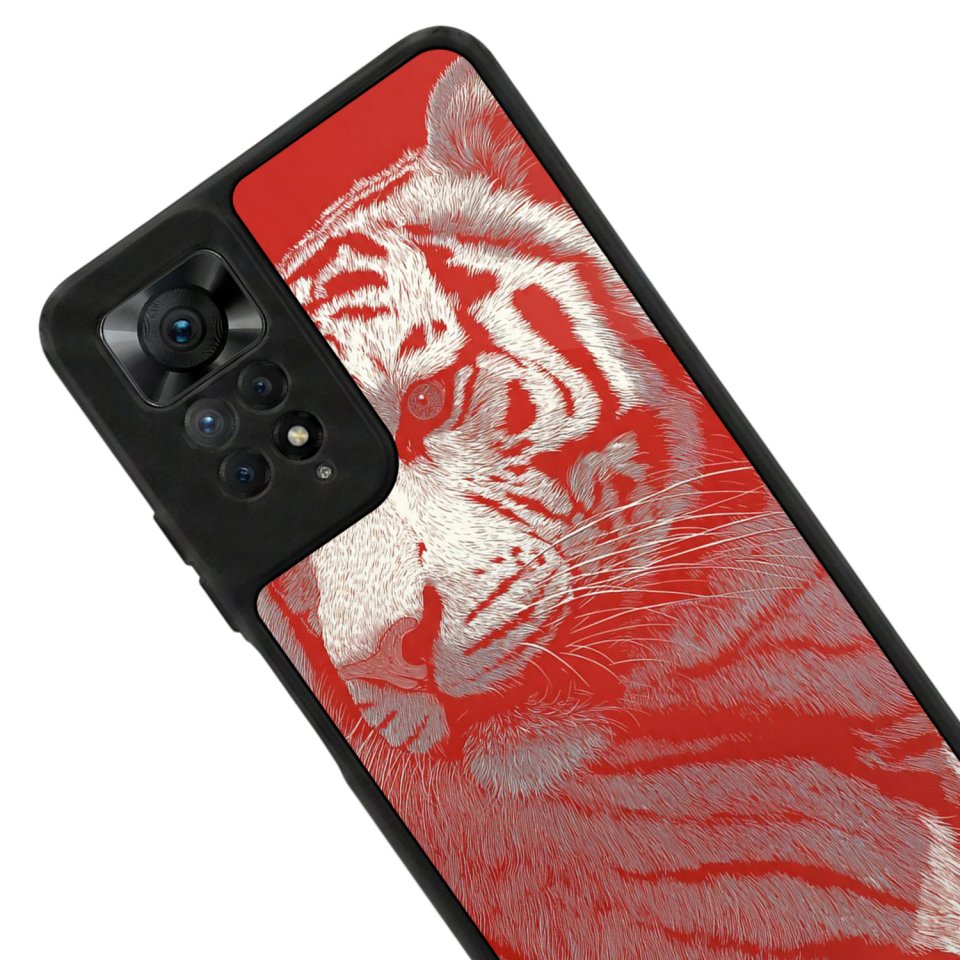 Xiaomi Redmi Note 12 Pro Uyumlu Kirmizi ve Kaplan Tasarımlı Glossy Premium Kılıf