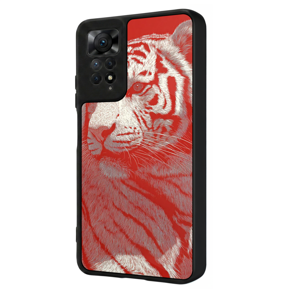 Xiaomi Redmi Note 12 Pro Uyumlu Kirmizi ve Kaplan Tasarımlı Glossy Premium Kılıf