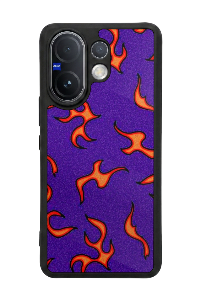 Vivo V60 Uyumlu Retro Flame Patterns Tasarımlı Glossy Premium Kılıf