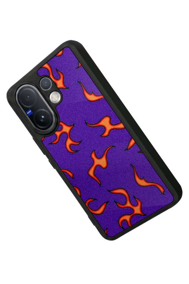 Vivo V60 Uyumlu Retro Flame Patterns Tasarımlı Glossy Premium Kılıf