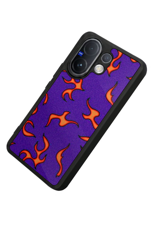 Vivo V60 Uyumlu Retro Flame Patterns Tasarımlı Glossy Premium Kılıf