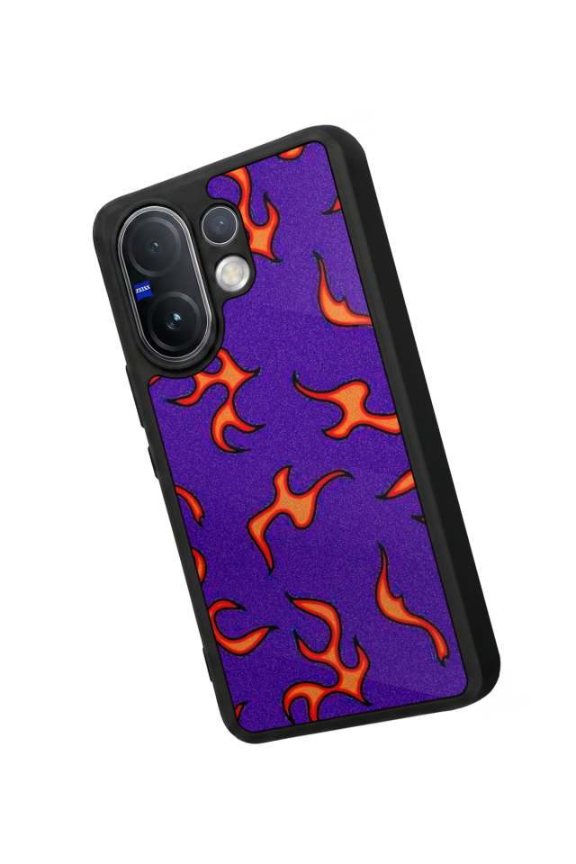 Vivo V60 Uyumlu Retro Flame Patterns Tasarımlı Glossy Premium Kılıf