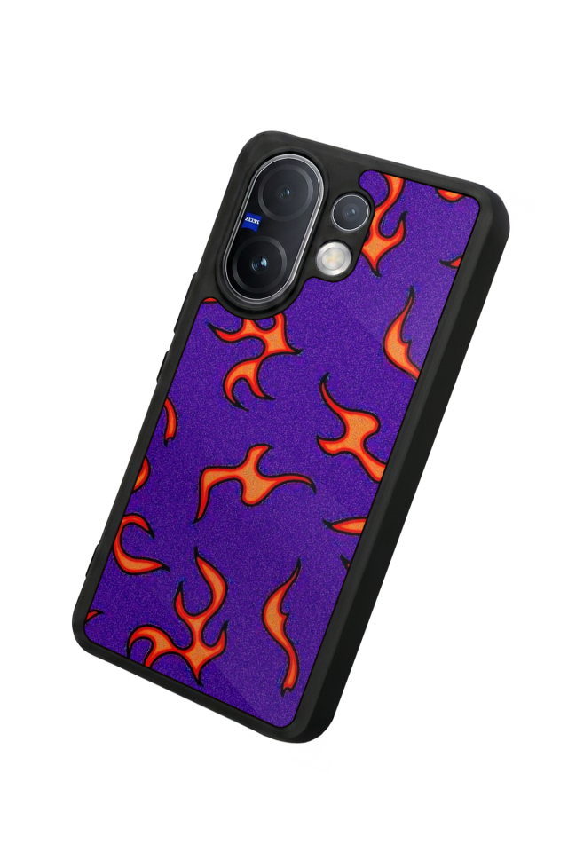 Vivo V60 Uyumlu Retro Flame Patterns Tasarımlı Glossy Premium Kılıf