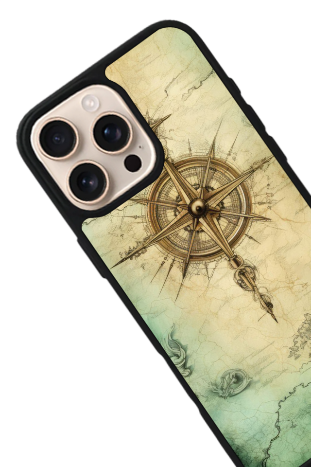 iPhone 14 Pro Uyumlu Pusula Tasarımlı Glossy Premium Kılıf