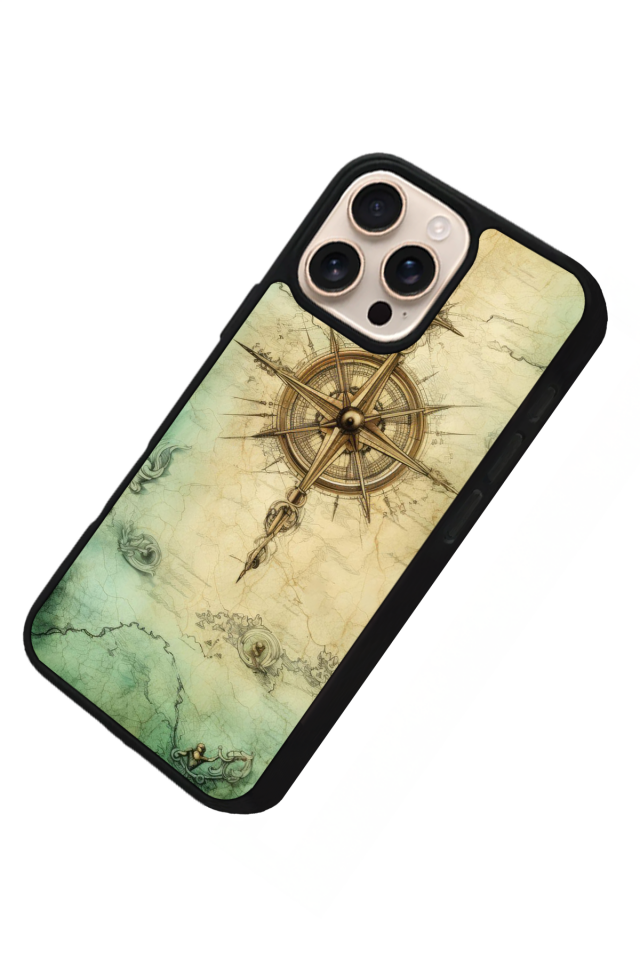 iPhone 14 Pro Uyumlu Pusula Tasarımlı Glossy Premium Kılıf