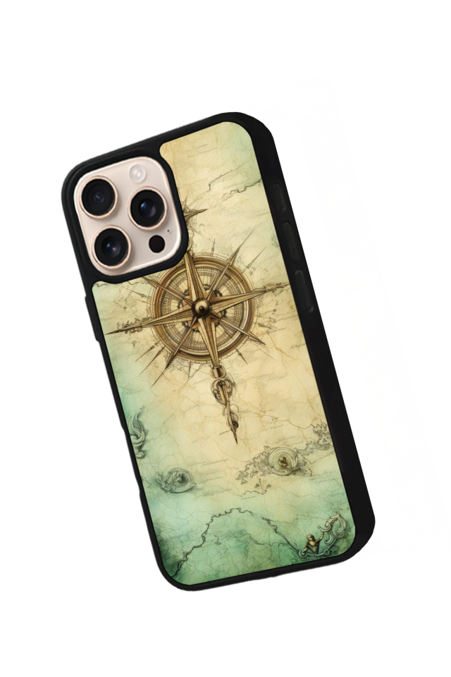 iPhone 14 Pro Uyumlu Pusula Tasarımlı Glossy Premium Kılıf
