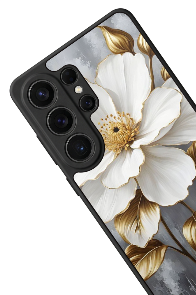 Samsung Galaxy S26 Ultra Uyumlu Yaldizli Cicek Tasarımlı Glossy Premium Kılıf