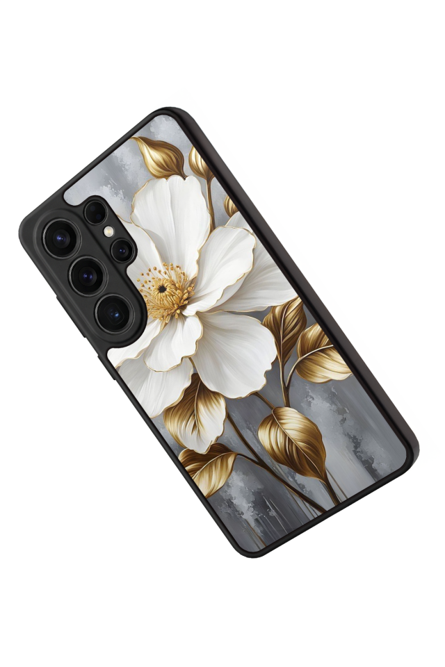 Samsung Galaxy S26 Ultra Uyumlu Yaldizli Cicek Tasarımlı Glossy Premium Kılıf