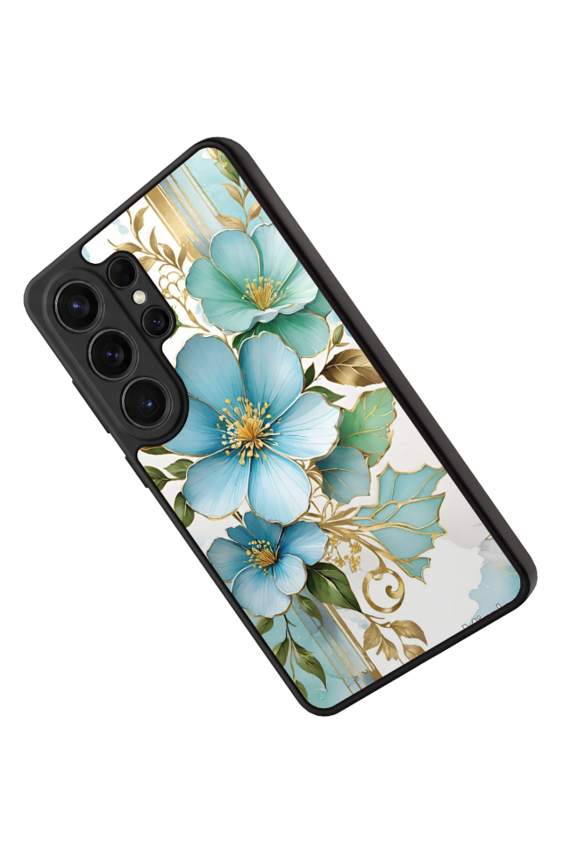 Samsung Galaxy S26 Ultra Uyumlu Yaldizli Cicek Tasarımlı Glossy Premium Kılıf