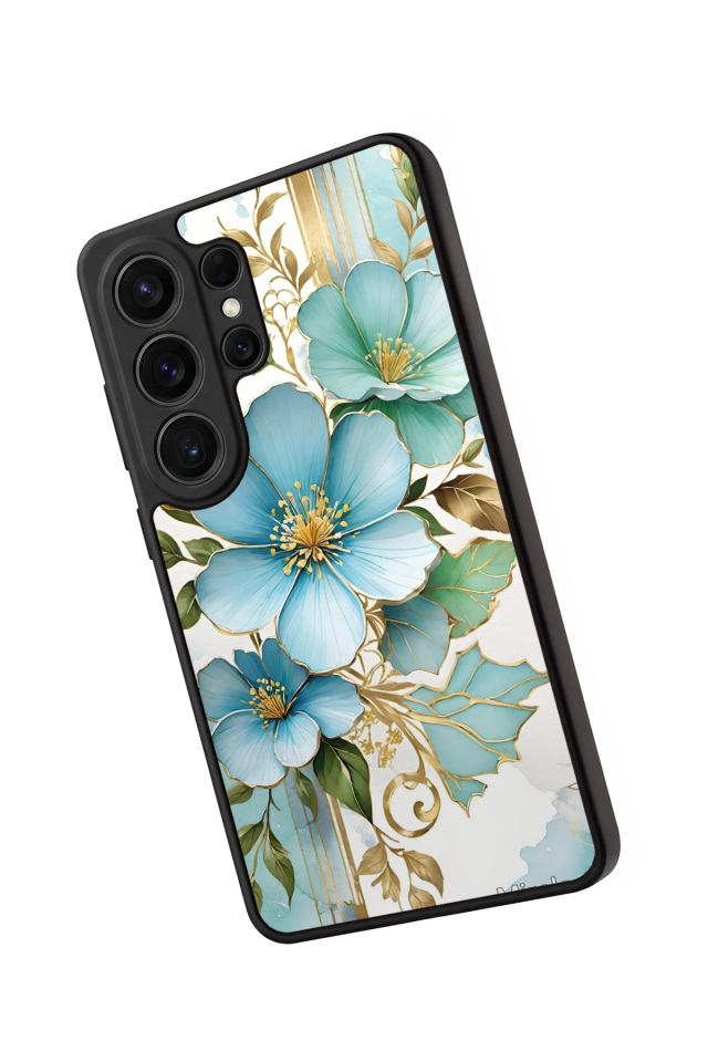 Samsung Galaxy S26 Ultra Uyumlu Yaldizli Cicek Tasarımlı Glossy Premium Kılıf