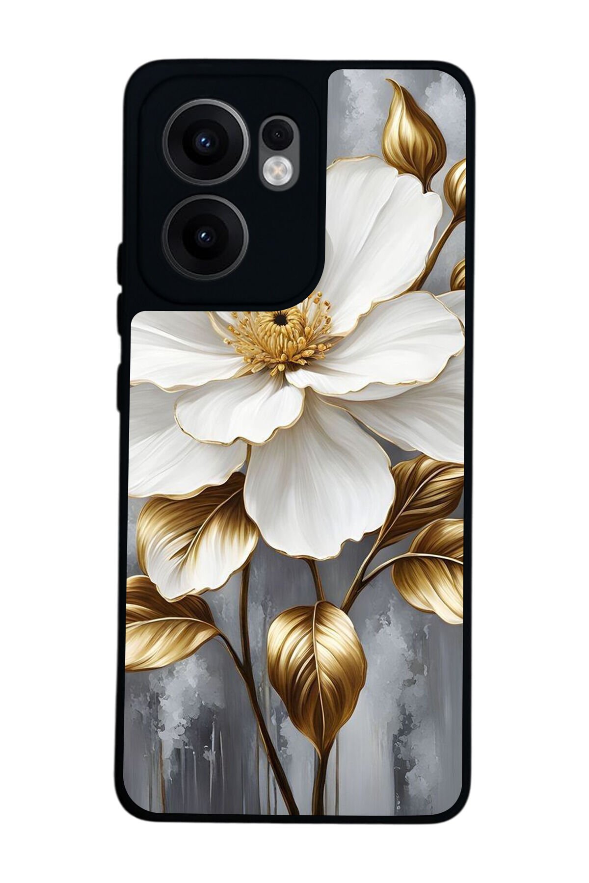 Oppo Reno 13F Uyumlu Yaldizli Cicek Tasarımlı Glossy Premium Kılıf